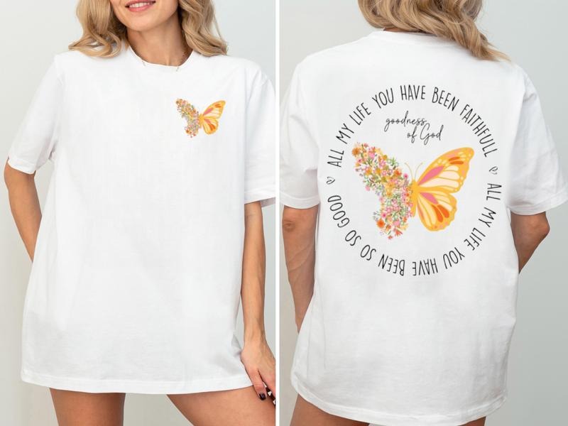 Good Ness of God Butterfly Christian Wildflowers 2 Sided T-Shirt, Christian Bible Verse Jesus Lover Apparel Hoodie,...