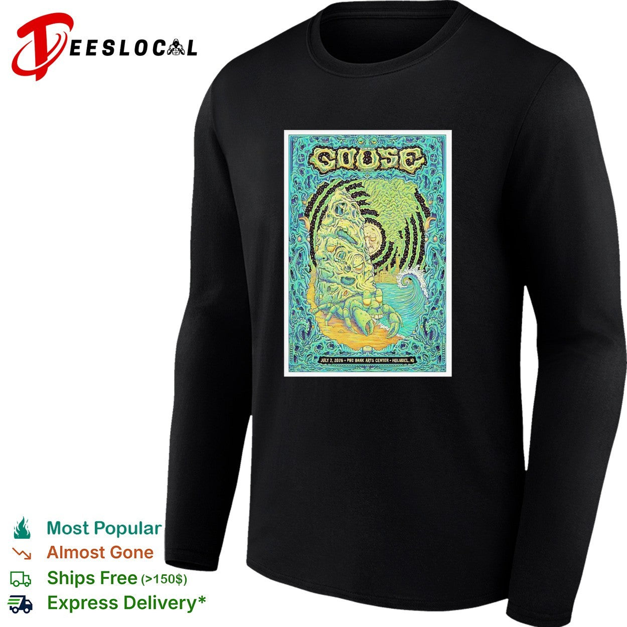 Goose July 2 2026 PNC Bank Arts Center Holmdel NJ psychedelic crab rock creature shirt