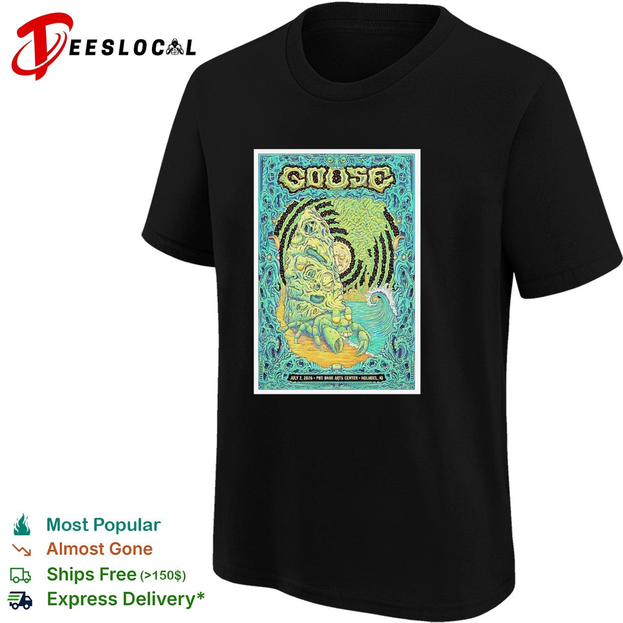 Goose July 2 2026 PNC Bank Arts Center Holmdel NJ psychedelic crab rock creature shirt