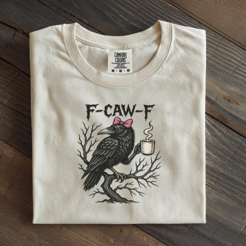 Gothic Crow Comfort Colors T-Shirt F-Caw-F Black Bird Shirt, Funny Halloween Raven Graphic Tee Hoodie, Sweatshirt