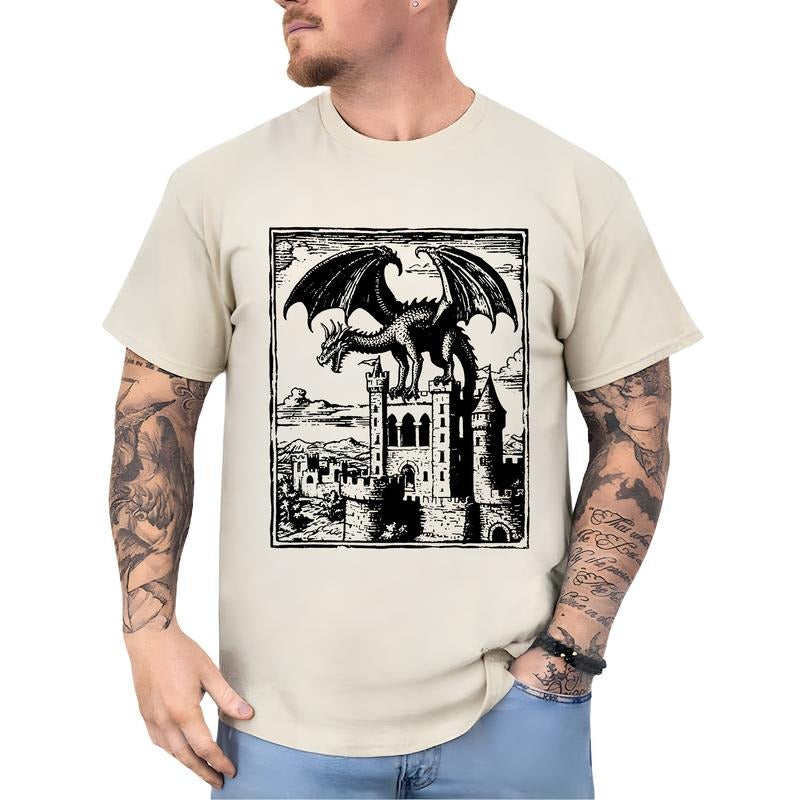 Gothic Dragon Graphic T-shirt for Men, Vintage 90s Dragon Dark Art Tee, Cool Monster Grimdark Shirt, Dragon Lovers Gifts,...