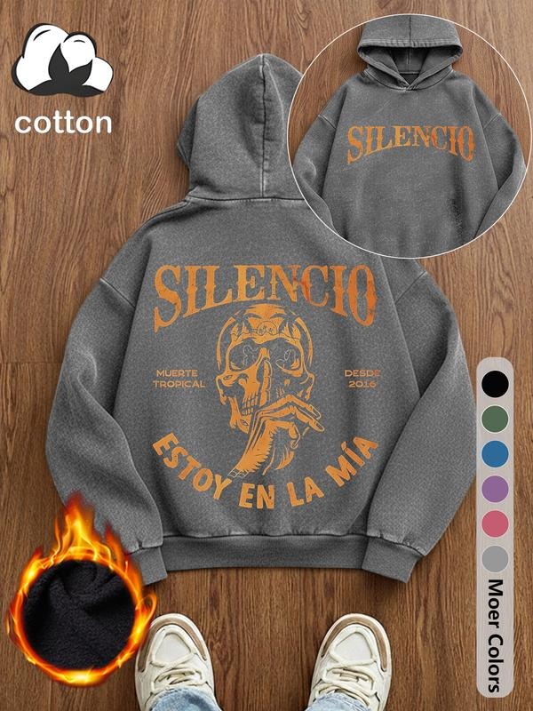 Gothic letter print cotton men's street hip-hop Y2K retro style washed hooded sweatshirt fashion trend casual men's tops,...