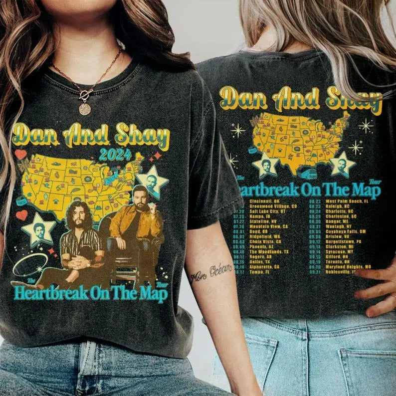 Graphic Dan And Shay Tour 2024 T-Shirt, Dan + Shay Band Fan Gift, Dan + Shay Concert Merch, Dan And Shay Heartbreak On...