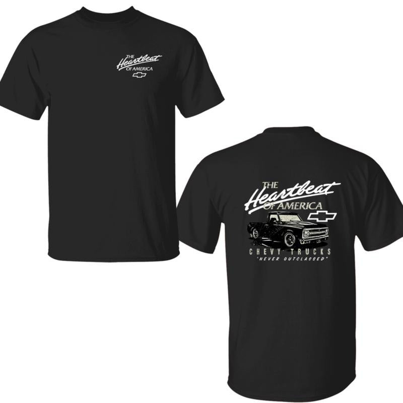 [Graphic Tees] Cotton Chevy Truck The Heartbeat of America 2 Sides T-shirt, Old School Chevy Shirt, Classic Chevy Truck...