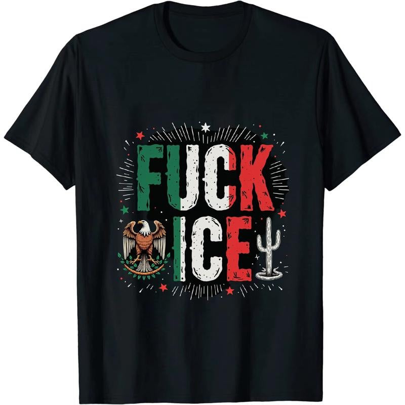 [Graphic Tees] Cotton Fire FXXK ICE Mexico Flag Creation T
