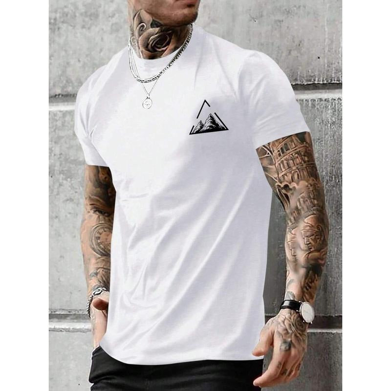 [Graphic Tees] Cotton Manfinity Homme Men's Printed Short Sleeve T-Shirt In Geometric Pattern Tokwear Tee Hoodie, Sweatshirt
