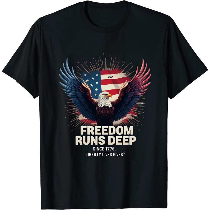[Graphic Tees] Cotton Modern Independence Day T Shirt Expressing Freedom With Patriotic Eagle Hoodie, Sweatshirt