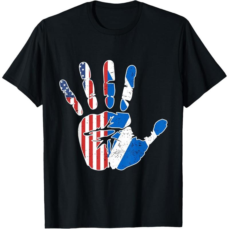 Graphic Tees] Cotton Proud USA Scotland Handprint Flag American Scottish Heritage T-Shirt TokwearTee Hoodie, Sweatshirt