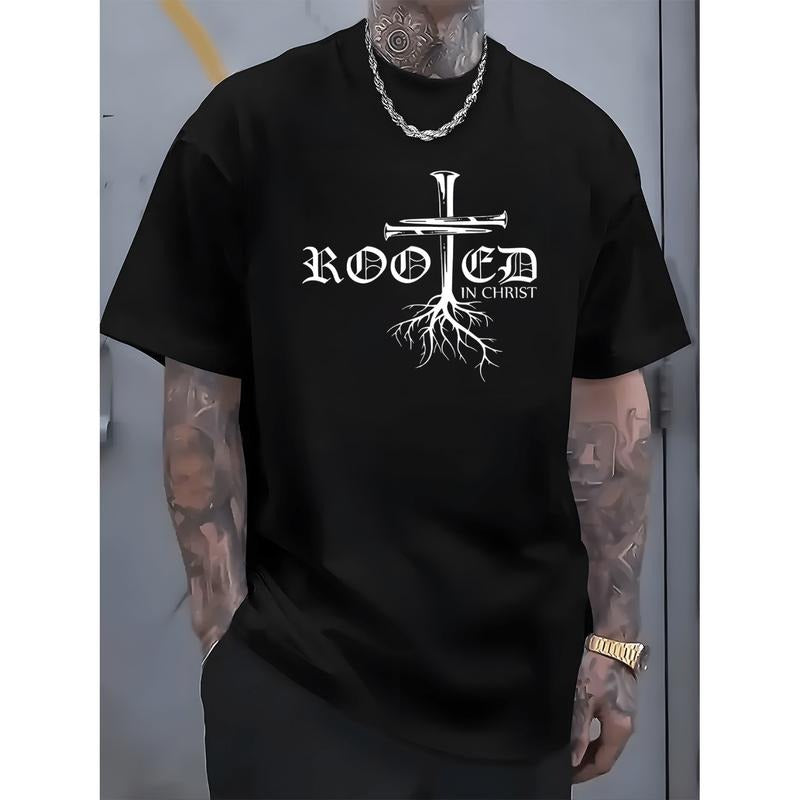 Graphic Tees] Cotton mens 100 cotton in graphic t shirt black casual short sleeve with cross and ideal for casual attire...
