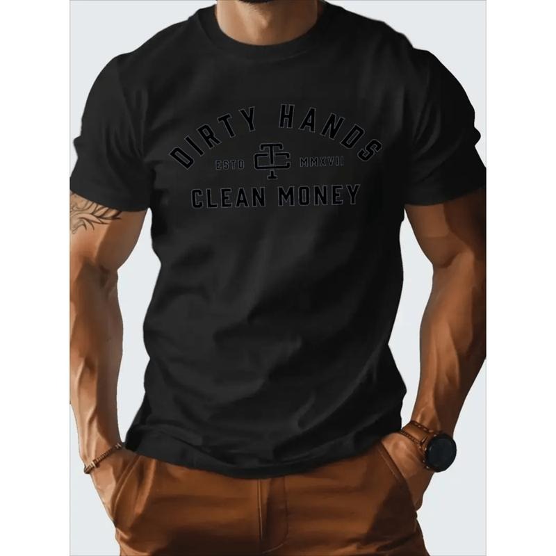 [Graphic Tees] Cotton mens casual graphic t shirt print 100 cotton breathable comfortable navy blue with white lettering...