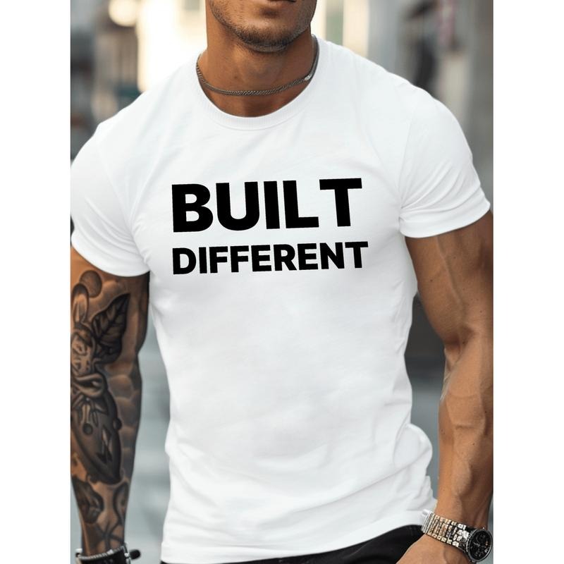 [Graphic Tees] Cotton mens casual t shirt 100 cotton breathable comfortable round neck tee with white letter print casual...