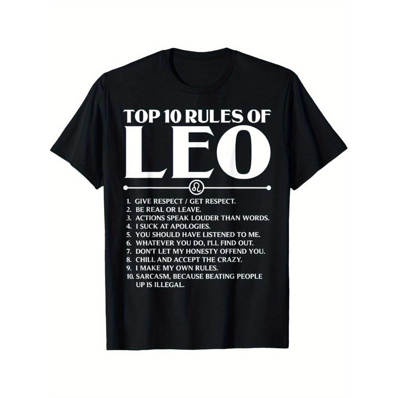 [Graphic Tees] Cotton mens leo zodiac sign cotton t shirt top 10 rules of leo casual comfortable breathable crew neck tee...