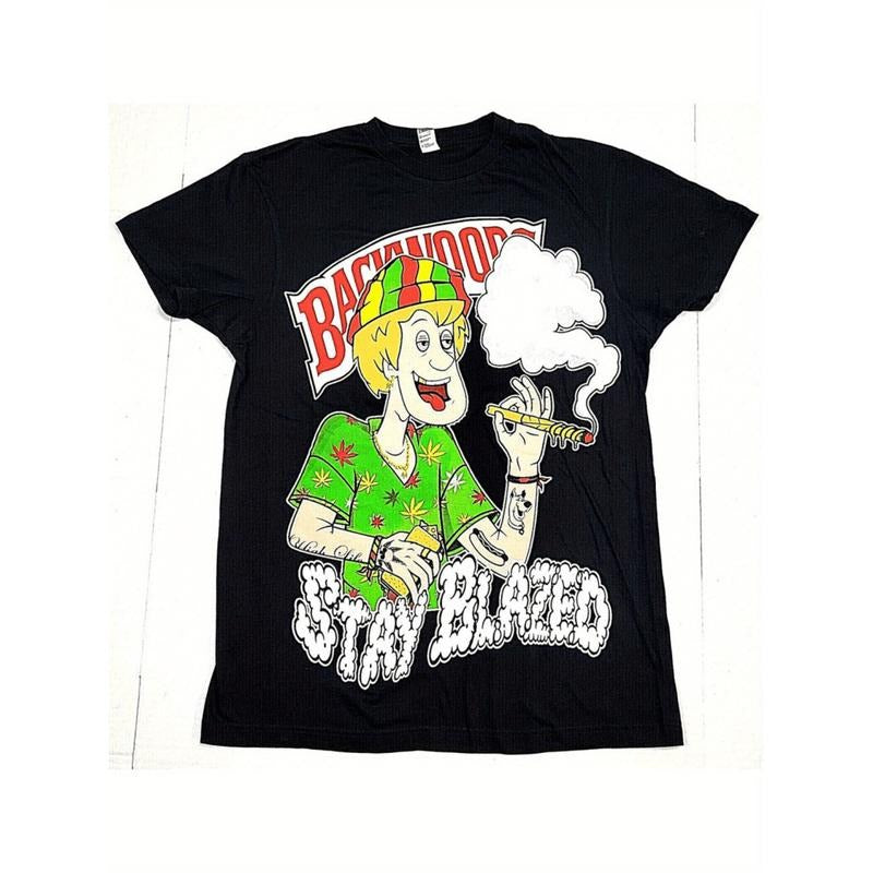 [Graphic Tees] Cotton mens stay backwoods graphic t shirt soft cotton casual tee with hippie print black short sleeve...
