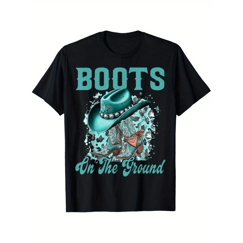 [Graphic Tees] Cotton mens western cowboy boot graphic t shirt cotton crew neck tee breathable moisture absorbent gift...