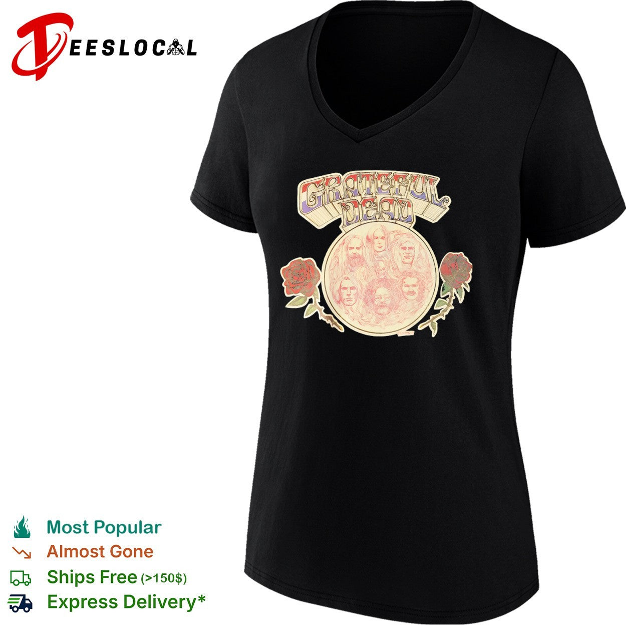 Grateful Dead band members portrait vintage rose shirt