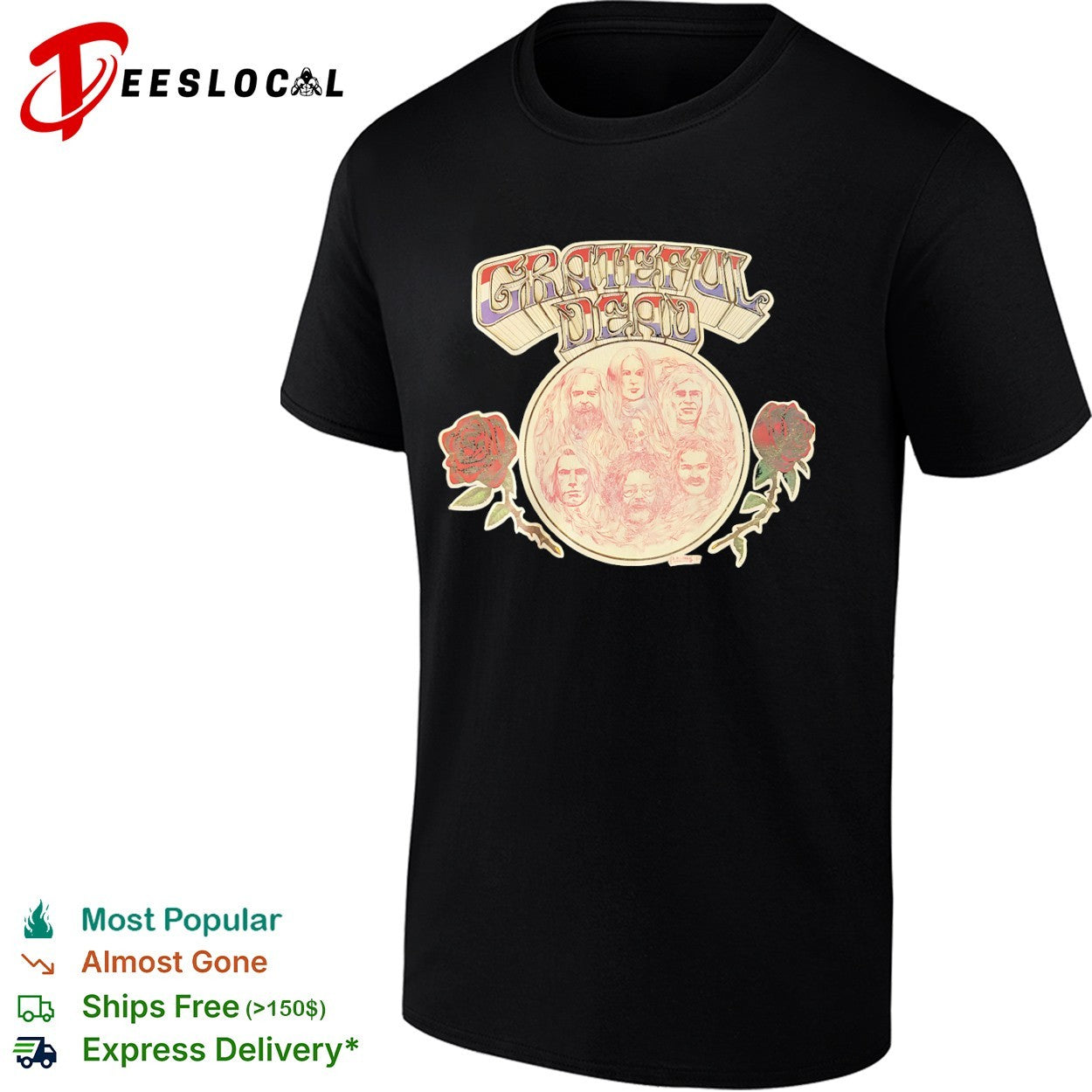 Grateful Dead band members portrait vintage rose shirt