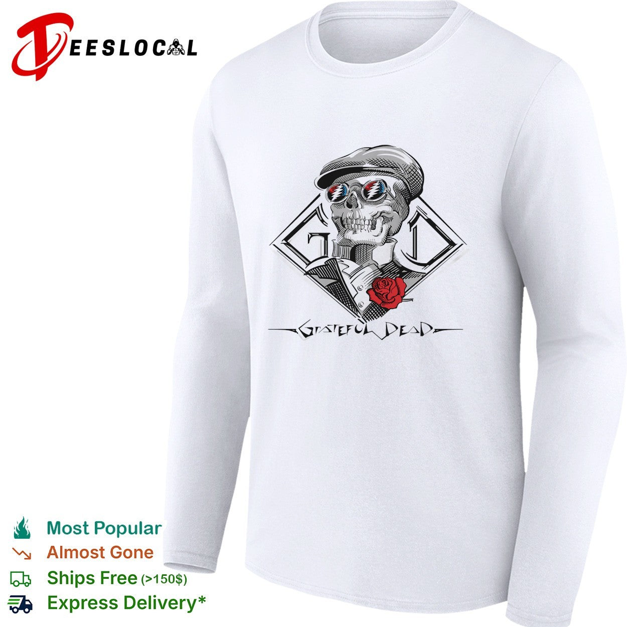 Grateful Dead skull with rose and sunglasses shirt