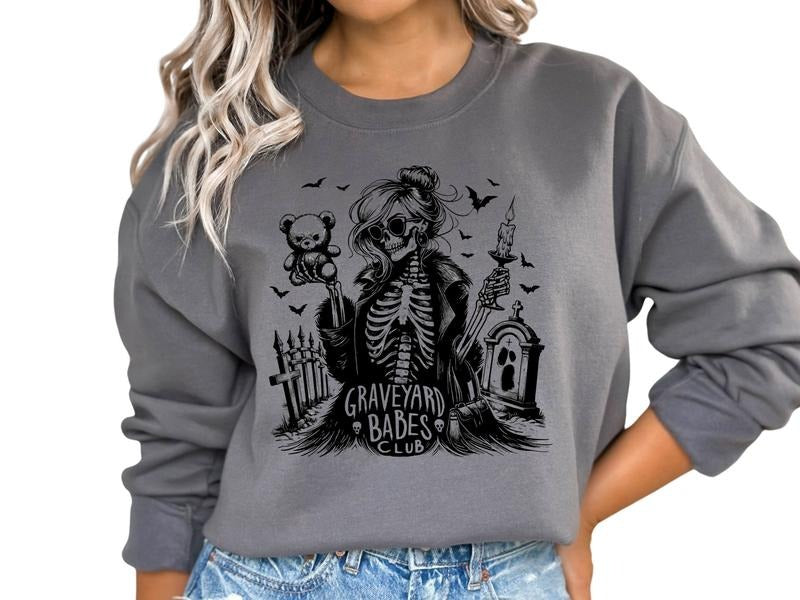 Graveyard Babes Club Halloween Crewneck Sweatshirt, Comfortable Unisex Sizing Hoodie, Nurse Halloween Sweatshirt, Skull,...