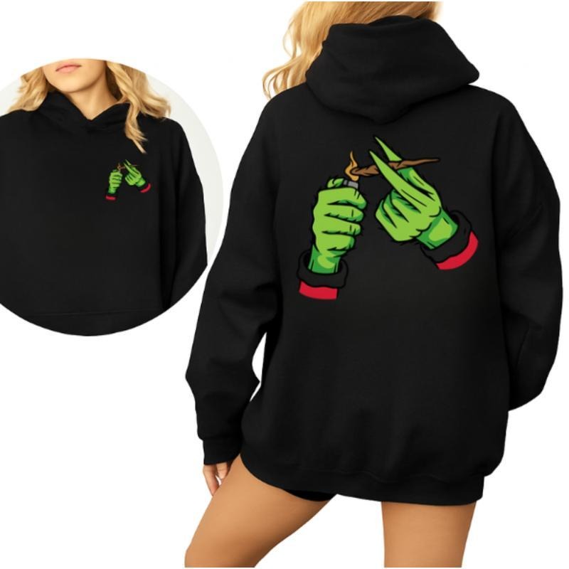Grch Hands Rolling Funny Green Hand Hoodie, Cozy Black Christmas Sweatshirt, Gift for Women for Men, Casual Top Unisex,...