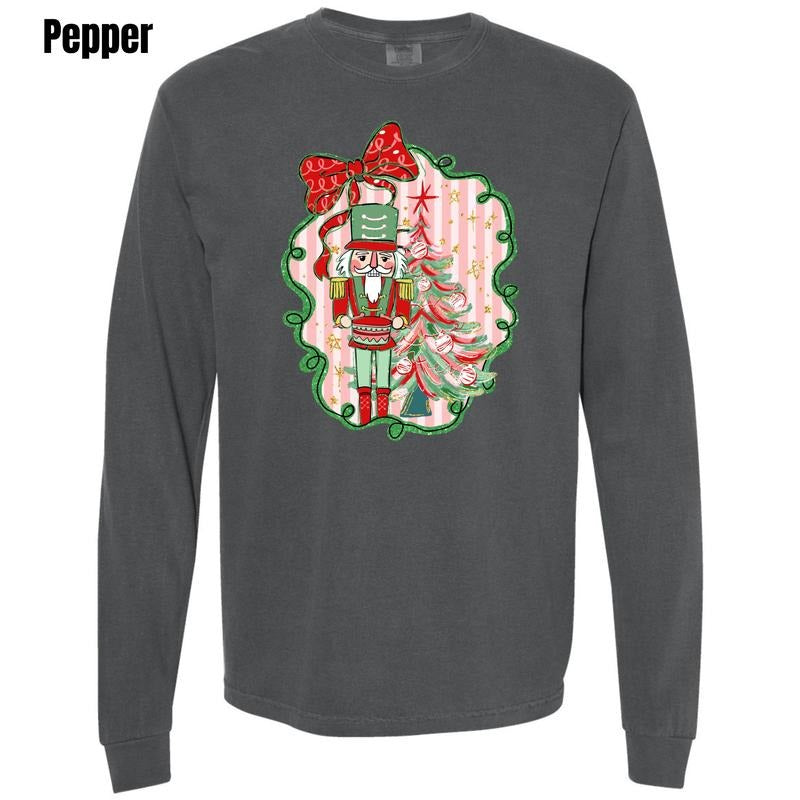 Green & Red Nutcracker Long Sleeve Comfort Colors T-Shirt 'NLB' Hoodie, Sweatshirt | PodTeesHub.com