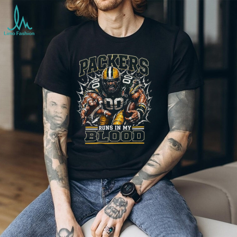 Green Bay Packers Football Runs In My Blood Fan Retro Vintage Men Shirt