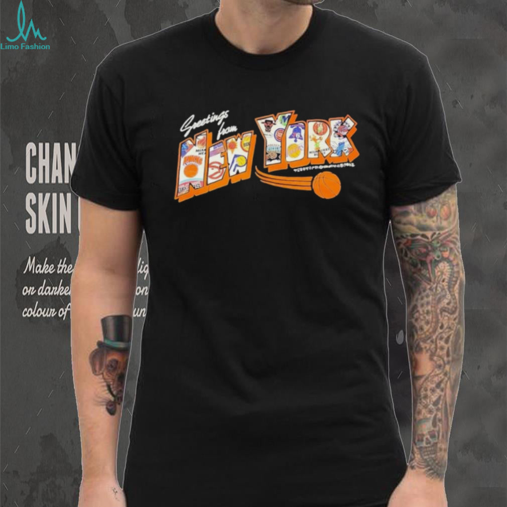 Greetings From New York Basketball Team City Collage Graphic T Shirt