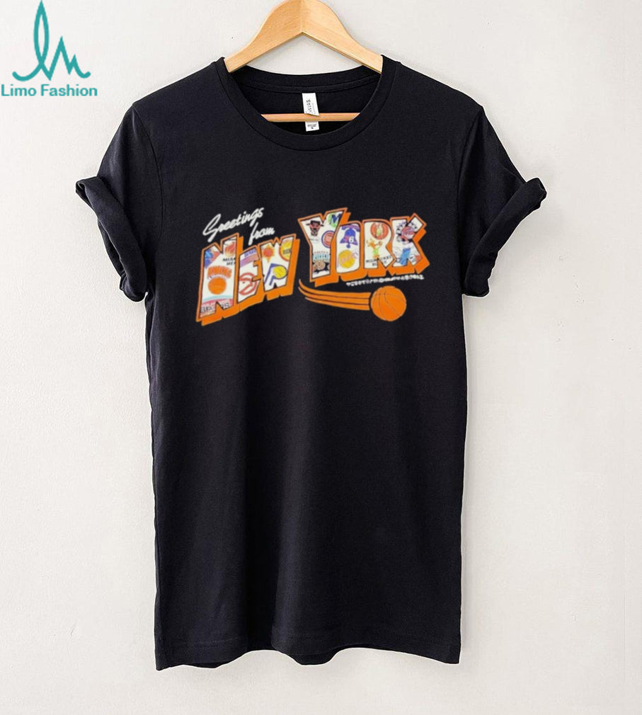 Greetings From New York Basketball Team City Collage Graphic T Shirt