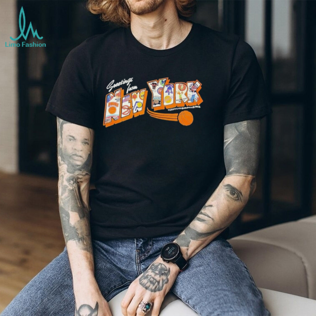 Greetings From New York Basketball Team City Collage Graphic T Shirt