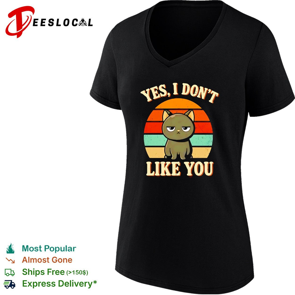 Grumpy cat sitting yes I don’t like you retro sunset shirt