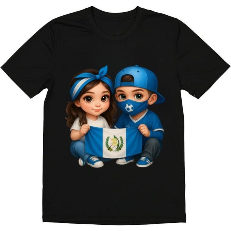 Guatemala Pride Graphic Cotton Tshirt For Kids Stylish Flag Design Crewneck Casual Streetwear Top With Stretch Fabric And...
