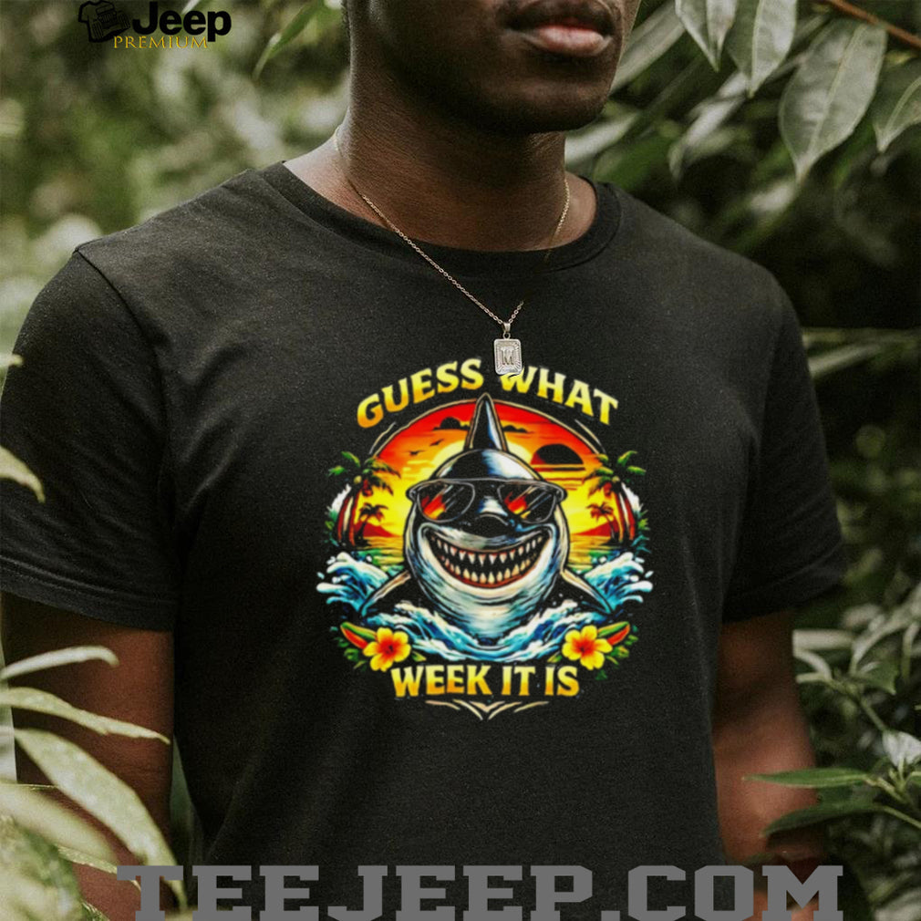 Guess What Week It Is Shark Tropical Sunset shirt