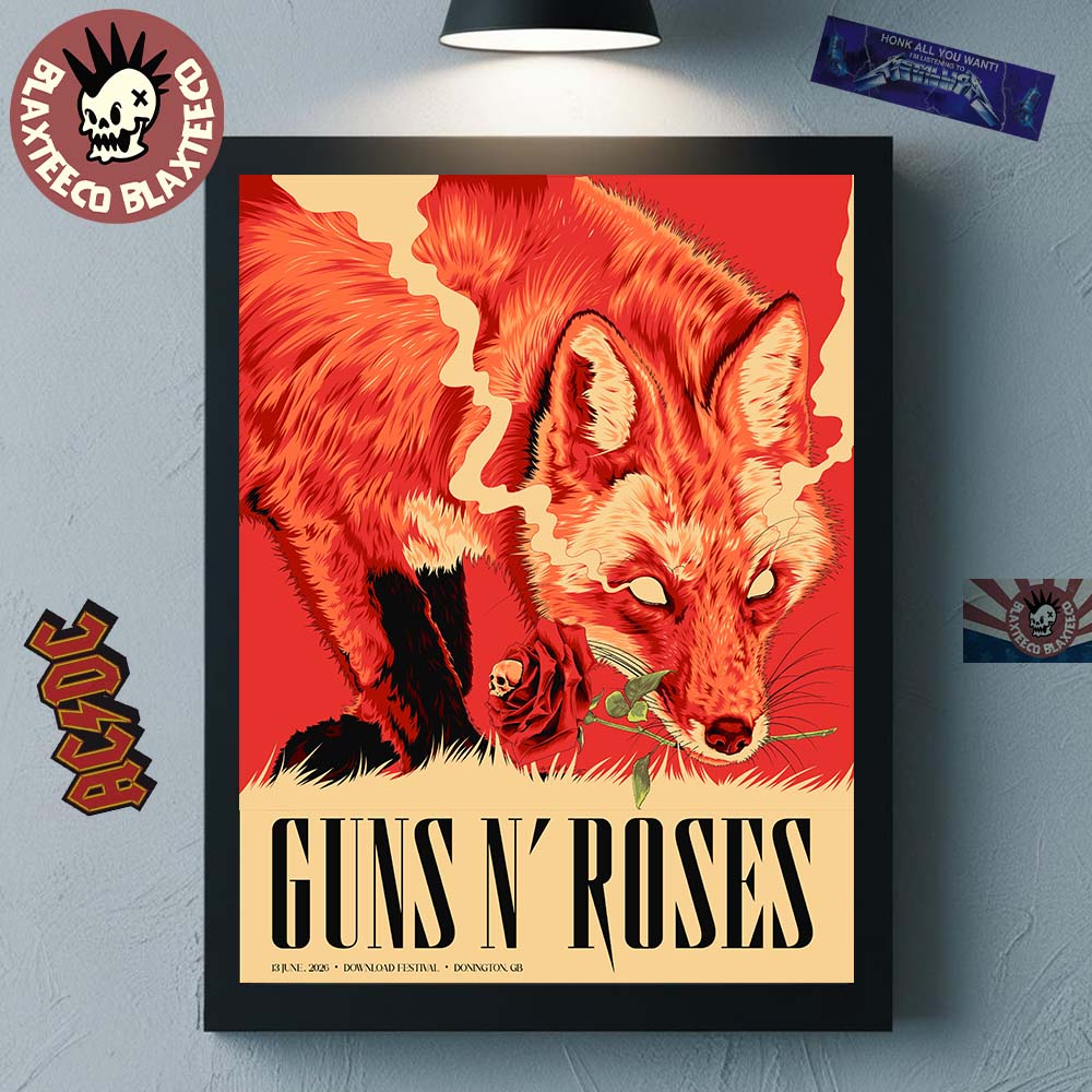 Guns N Roses Download Festival 2026 Event Poster Donington UK On 13 June 2026 The Red Fox Home Decor Poster Canvas