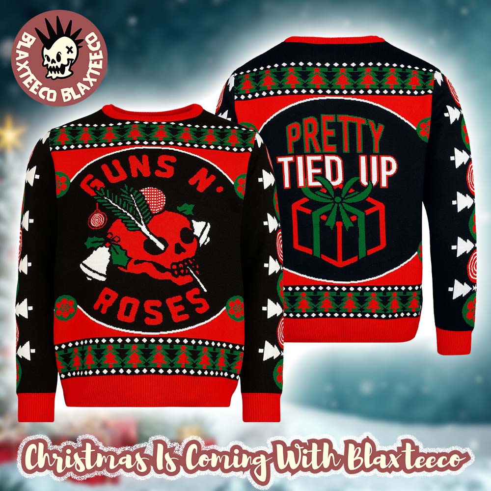 Guns N Roses Pretty Tied Up Festive Skull and Holly Logo 2025 Holiday Sweater Christmas Jumper