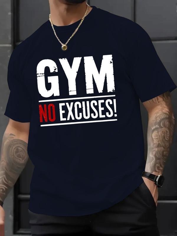 Gym No Excuses Letter Print T-Shirt, Casual Fitted Short Sleeve Top, Summer Fashion Trendy Tee for Men & Women Hoodie,...