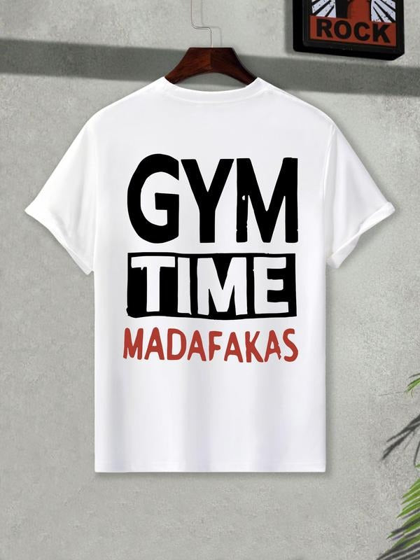 Gym Time Letter Graphic Print T-Shirt, Short Sleeve Casual Fitted Top for Summer, Stylish Trendy Wear for All Seasons...