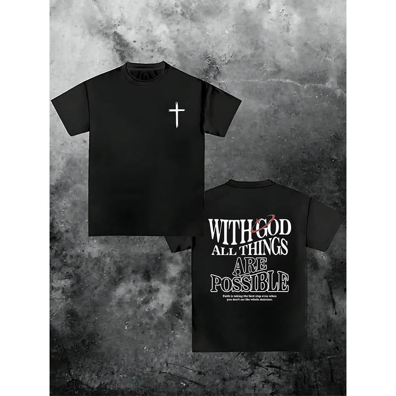 HIGH Street With God All Things Are Possible Christian Faith Cross Letter Graphic Print Round Neck Comfortable And Soft...