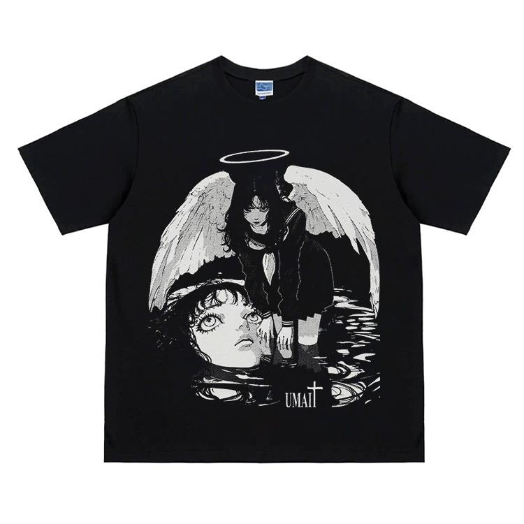 Halloween "Death of a Girl" Anime Vintage Oversized Tshirt DTG Print 180GSM Cotton Original Design Crewneck Regular...