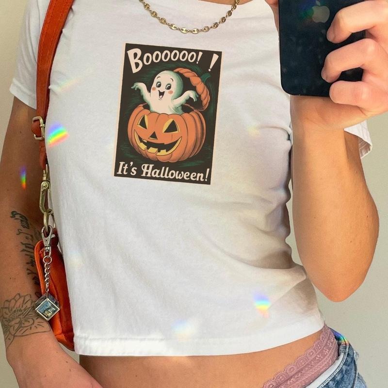 Halloween Baby Tee Vintage Baby Tee Y2k Ghost baby Tee Pumpkin Baby Tee Spooky Season Shirt Halloween Shirt Ghost Shirt...