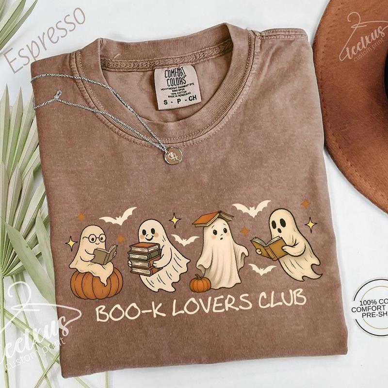 Halloween Bookish Shirt, Ghost Reading Books, Halloween Bookworm Gift, Book Lover ghost Shirt, Halloween Librarian Shirt...