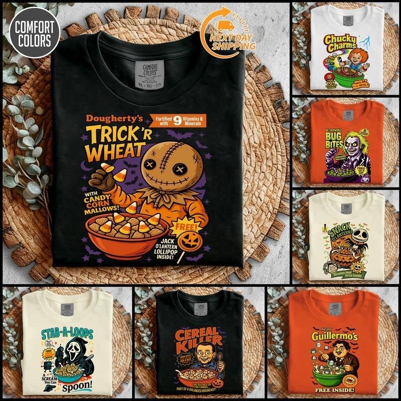 Halloween Cereal Horror Characters Shirt, Horror Characters Cereal T-Shirt, Funny Halloween Matching Tee, Horror Movies,...