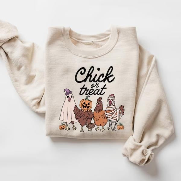Halloween Chick or Treat Sweatshirt, Halloween Chicken Funny Chicken Shirt, Ghost Chicken Sweatshirt, Chicken Lovers...