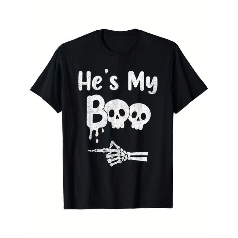 Halloween Couples Pajamas Featuring Skull Design T-Shirt For Men Comfortable Breathable Short Sleeve Casual Wear Ideal...