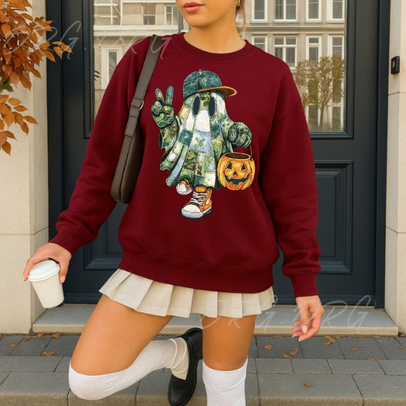 Halloween Ghost Sweatshirt, Cool Spooky Graphic Hoodie, Streetwear Pumpkin Trick or Treat Fall Outfit, Unisex Top T-Shirts