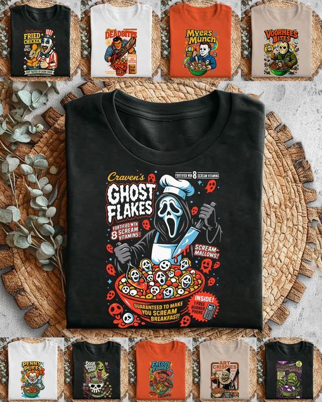 Halloween Horror Cereal Horror Characters Shirt, Halloween Movie Tee, Graphic Cotton Shirt, Funny Halloween Shirt, Gift...