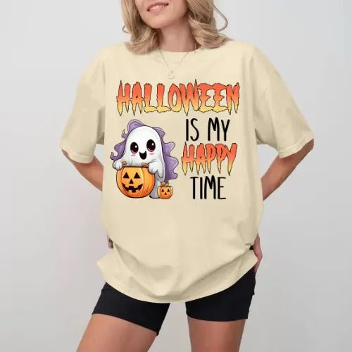 Halloween Is My Happy Time with Cute Ghost T-Shirt, Gift For Fan, Gift For Her, Gift For Him Fabric Fit Top Hoodie,...