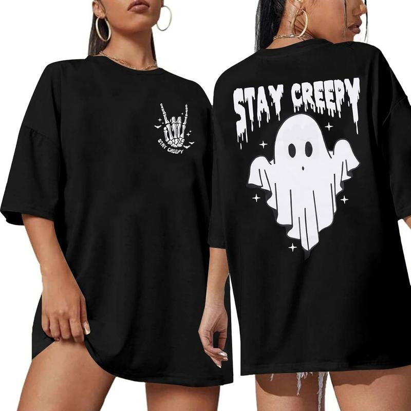 Halloween Oversize T-Shirt for Women Cute Spooky Graphic Shirt Spooky Season Ghost Tee Tops Hoodie, Sweatshirt