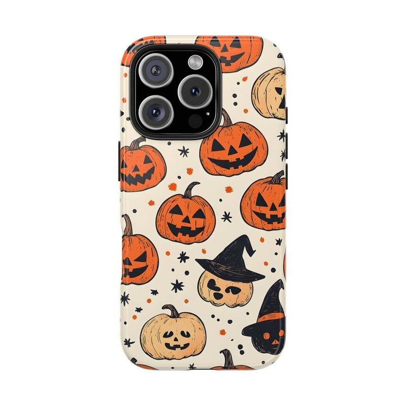 Halloween Pumpkin Phone Case for iPhone 16 15 14 13 12 11 - Magnetic Protection, Rubber Liner, Impact Resistant, Wireless...