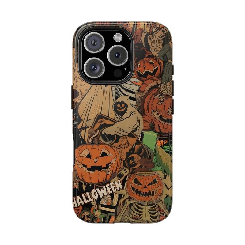 Halloween Pumpkin Skeleton Phone Case for iPhone 16 15 14 13 12 11 Spooky Protective Case with TPU Lining & Polycarbonate...