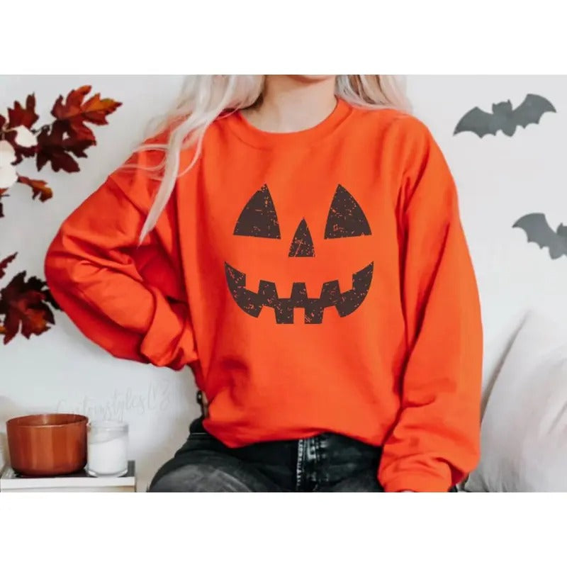 Halloween Pumpkin UNISEX Sweatshirts, Pumpkin Face Sweatshirt, Jack O' Lantern Sweatshirt, Halloween sweatshirt Cotton...