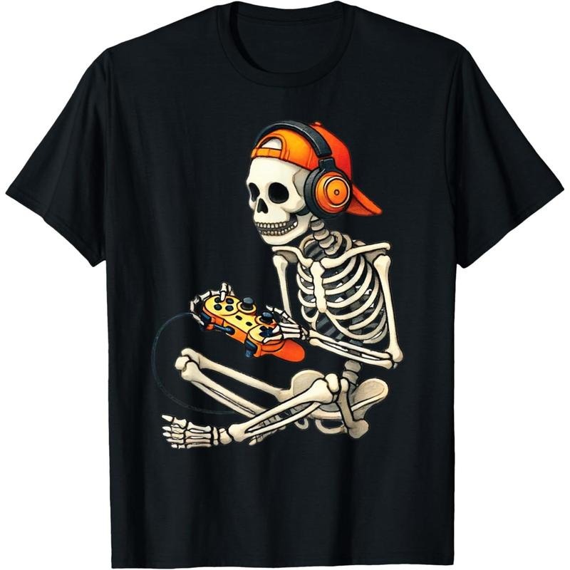 Halloween Skeleton Gamer Video Gaming Boys Men Kids Tees T-Shirt made in usa Hoodie, Sweatshirt | PodTeesHub.com